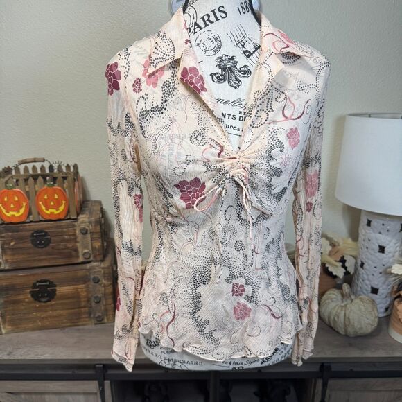 The Limited Y2k 100% Silk Sheer Retro Floral Long Sleeve Blouse Sz M Coquette - Picture 1 of 9